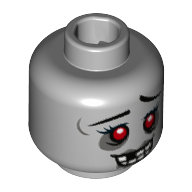 Tête de minifigurine zombie pom-pom girl, yeux rouges, bouche ouverte, 1 dent manquante (Minifig Head Zombie Cheerleader, Red Eyes, Open Mouth, 1 Tooth Missing)