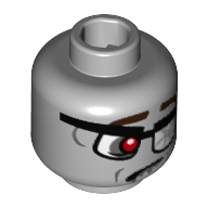 Tête de minifigurine Homme d'affaires Zombie, rouge œil, lunettes avec verre brisé, triste (Minifig Head Zombie Businessman, Red Eye, Glasses with Broken Glass, Sad)