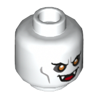 Tête de minifigurine Vampire (Bob Oakley), double visage, Crocs, yeux jaunes, Bouche ouverte / Balaclava, motif : visage nougat clair avec sourcils épais [tenon creux] (Minifig Head Vampire (Bob Oakley), Dual Sided, Fangs, Yellow Eyes, Mouth Open / Balaclava, Light Nougat Face with Thick Eyebrows Print [Hollow Stud])