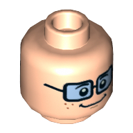 Tête de minifigurine velma, double face, femelle, taches de rousseur, lunettes teintées bleues, sourire / peur dents serrées motif imprimé [tenon creux] (Minifig Head Velma, Dual Sided, Female, Freckles, Blue Tinted Glasses, Smiling / Scared Clenched Teeth Print [Hollow Stud])