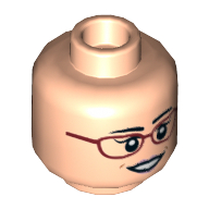 Tête de minifigurine Amy Fowler, double visage, lunettes rouge foncé, sourcils bruns, sourire ouvert / léger sourire [tenon creux]' (Minifig Head Amy Fowler, Dual Sided, Dark Red Glasses, Brown Eyebrows, Open Smile / Slight Smile [Hollow Stud]')