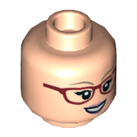 Tête de minifigurine Bernadette, double visage, lunettes rouge foncé, sourcils beige foncé, sourire / en colère [tenon creux] (Minifig Head Bernadette, Dual Sided, Dark Red Glasses, Dark Tan Eyebrows, Smile / Angry [Hollow Stud])