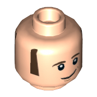 Tête de minifigurine Howard Wolowitz, favoris bruns, sourire déséquilibré, motif imprimé sourire ouvert (Minifig Head Howard Wolowitz, Brown Sideburns, Lopsided Smile, Open Smile Print)