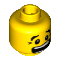 Tête de minifigurine, sourcils, pupilles, menton brun fossette / bouche ouverte peur, motif imprimé pattes d'oie marron (Minifig Head, Eyebrows, Pupils, Brown Chin Dimple / Mouth Open Scared, Brown Crow's Feet Print)