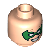 Tête de minifigurine Robin, double visage, masque vert, sourire / motif imprimé effrayé [tenon creux] (Minifig Head Robin, Dual Sided, Green Eyemask, Smiling / Scared Print [Hollow Stud])