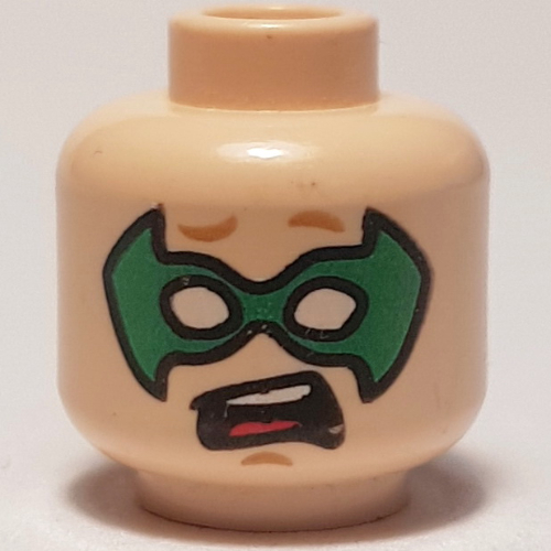 Tête de minifigurine Robin, masque d'œil vert, souriant / surpris motif imprimé (Minifig Head Robin, Green Eyemask, Smiling / Surprised Print)