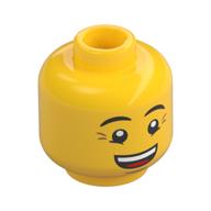 Tête de minifigurine ronny, sourcils, pattes d'oie, bouche ouverte sourire / visage mal à l'aise avec motif imprimé de goutte de sueur (Minifig Head Ronny, Eyebrows, Crow's Feet, Open Mouth Smile / Queasy Face with Sweat Drop Print)