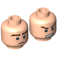 Tête de minifigurine Gimli, double visage, sourcils broussailleux bruns, motif imprimé triste / grimaçant [tenon creux] (Minifig Head Gimli, Dual Sided, Bushy Brown Eyebrows, Sad / Grimacing Print [Hollow Stud])