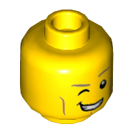 Tête de minifigurine Lance, double face, sourcils beige foncés, lignes de joues, sourire avec l'œil droit fermé / sourire avec motif imprimé de dents [tenon creux] (Minifig Head Lance, Dual Sided, Dark Tan Eyebrows, Cheek Lines, Smile with Right Eye Closed / Smile with Teeth Print [Hollow Stud])