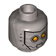 Tête de minifigurine Bot, yeux de robot jaune, masque avec boulons métalliques, bouche fermée / ouvert Motif imprimé bouche (Minifig Head Bot, Yellow Robot Eyes, Mask with Metal Bolts, Closed Mouth / Open Mouth Print)