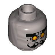 Tête de minifigurine Chef Eclair, Yeux de robot jaune, Motif imprimé moustache bouclée [tenon creux] (Minifig Head Chef Eclair, Yellow Robot Eyes, Curly Moustache Print [Hollow Stud])