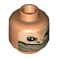 Tête de minifigurine Équipage au sol résistant, grands yeux et narines noirs et voile vert olive à face inférieure Motif imprimé [tenon creux] (Minifig Head Resistance Ground Crew, Large Black Eyes and Nostrils and Olive Green Lower Face Veil Print [Hollow Stud])