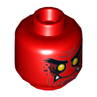 Tête de minifigurine Attaquant aux cendres, double visage, sourcils épais, yeux jaunes, patchs rouges foncés, crocs blancs, motif : bouche fermée / bouche ouverte [tenon creux] (Minifig Head Ash Attacker, Dual Sided, Thick Eyebrows, Yellow Eyes, Dark Red Patches, White Fangs, Closed Mouth / Open Mouth Print [Hollow Stud])