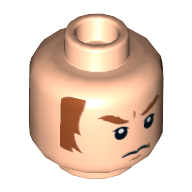 Tête de minifigurine Capitaine Boomerang / Général Hux, Sourcils et favoris orange foncé, Motif imprimé froncé [tenon creux] (Minifig Head Captain Boomerang / General Hux, Dark Orange Eyebrows and Sideburns, Frown Print [Hollow Stud])