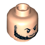 Tête de minifigurine Ulysses Klaue, double face, sourcils et barbe, ferme / en colère Expression motif imprimé [tenon creux] (Minifig Head Ulysses Klaue, Dual Sided, Eyebrows and Beard, Firm / Angry Expression Print [Hollow Stud])
