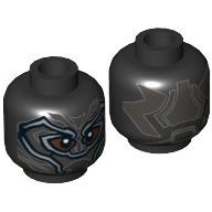 Tête de minifigurine Black Panther, armure, brun rougeâtre autour des yeux, lignes en titane perle motif imprimé (Minifig Head Black Panther, Armor, Reddish Brown Around Eyes, Pearl Titanium Lines Print)