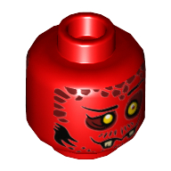 Tête de minifigurine Bookkeeper, double visage, yeux jaunes, Taches rouges foncées, Crocs cassés, Dingo ouvert Sourire Dents / fermé bouche motif imprimé [tenon creux] (Minifig Head Bookkeeper, Dual Sided, Yellow Eyes, Dark Red Spots, Broken Fangs, Goofy Open Smile Teeth / Closed Mouth Print [Hollow Stud])