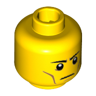 Tête de minifigurine de guerrier volant, sourcils droits, pupilles blanches, lignes des joues et des mâchoires, bouche en ligne droite (froncement) (Minifig Head Flying Warrior, Eyebrows Straight, White Pupils, Cheek and Jaw Lines, Straight Line Mouth (Frown) [Hollow Stud])