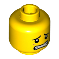 Tête de minifigurine personnage en costume de requin, sourcils, pupilles blanches, motif : sourire avec dents / effrayé (Minifig Head Shark Suit Guy, Eyebrows, White Pupils, Smile with Teeth / Scared Print)