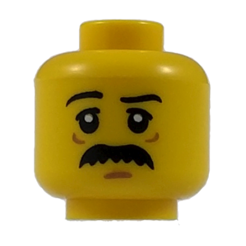 Concierge de tête minifigurine, sourcils, pupilles blanches, motif imprimé moustache touffue [hollow tenon] (Minifig Head Janitor, Eyebrows, White Pupils, Bushy Moustache Print [Hollow Stud])