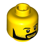 Tête de minifigurine Astronaute, sourcils et pleine barbe noire avec barbe naissante, sourire, motif : pupilles blanches (Minifig Head Astronaut, Eyebrows and Full Black Beard with Stubble, Smile, White Pupils Print)