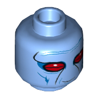 Tête de minifigurine Duros Alliance Fighter, yeux rouges étroits et motif imprimé de rides bleues [tenon creux] (Minifig Head Duros Alliance Fighter, Narrow Red Eyes and Blue Wrinkles Print [Hollow Stud])