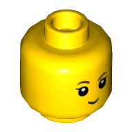 Tête de minifigurine Ava, sourcils bruns, cils, motif imprimé sourire léger [tenon creux] (Minifig Head Ava, Brown Eyebrows, Eyelashes, Slight Smile Print [Hollow Stud])