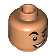 Tête de minifigurine Aladdin, sourcils, sourcil droit levé, sourire ouvert tordu motif imprimé [tenon creux] (Minifig Head Aladdin, Eyebrows, Raised Right Eyebrow, Crooked Open Smile Print [Hollow Stud])