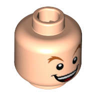 Tête de minifigurine péter pan, sourcils surélevés orange foncé, bouche ouverte avec dents et motif imprimé en langue (Minifig Head Peter Pan, Dark Orange Raised Eyebrows, Open Mouth with Teeth and Tongue Print)