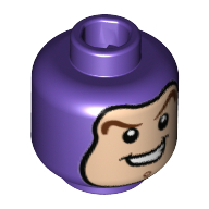 Tête de minifigurine Buzz Lightyear, cagoule, sourcils incurvés brun foncé, fossette du menton, motif : sourire bouche ouverte (Minifig Head Buzz Lightyear, Balaclava, Dark Brown Curved Eyebrows, Chin Dimple, Open Mouth Smile Print)