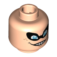 Syndrome de la tête minifigurine, masque oculaire noir, yeux bleus, taches de rousseur, sourire méchant avec des dents, petit motif imprimé ligne de menton (Minifig Head Syndrome, Black Eyemask, Blue Eyes, Freckles, Wicked Grin with Teeth, Small Chin Line Print)