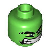 Peau de tête minifigurine, sourcils épais, yeux jaunes et motif imprimé grand sourire (Minifig Head Hulk, Thick Eyebrows, Yellow Eyes and Wide Grin Print)