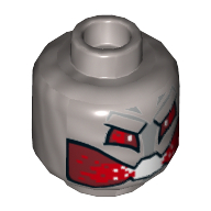 Tête de minifigurine Ultron, double face, yeux et bouche rouges, panneau argenté et rivet noir sur le dos motif imprimé [tenon creux] (Minifig Head Ultron, Dual Sided, Red Eyes and Mouth, Silver Panel, and Black Rivet on Back Print [Hollow Stud])