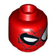 Tête de minifigurine Spider-Man, Yeux blancs avec clin d'œil droit, motif noir imprimé Web (Minifig Head Spider-Man, White Eyes with Right Eye Winking, Black Web Print)