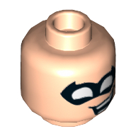 Tête de minifigurine rouge, double face, noir pointu masque, bouche ouverte sourire tordu motif imprimé [tenon creux] (Minifig Head Robin, Dual Sided, Black Pointed Eyemask, Open Mouth Crooked Smile Print [Hollow Stud])