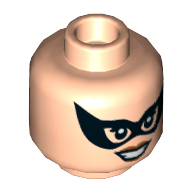 Tête de minifigurine Catwoman, double face, sourcils pointus brun foncé, masque pour les yeux pointus sourire en coin / noir, motif imprimé sourire [tenon creux] (Minifig Head Catwoman, Dual Sided, Dark Brown Pointed Eyebrows, Smirk / Black Pointed Eye Mask, Smile Print [Hollow Stud])