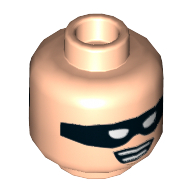 Tête de minifigurine Robin, double face, masque noir, mentonnière, sourire / motif imprimé effrayé [tenon creux] (Minifig Head Robin, Dual Sided, Black Eyemask, Chin Dimple, Smile / Scared Print [Hollow Stud])