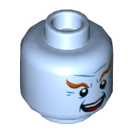 Tête de minifigurine Mr Freeze, sourcils orange foncé, rides bleues et corbeaux pieds, bouche ouverte sourire avec les dents et la langue motif imprimé (Minifig Head Mr Freeze, Dark Orange Eyebrows, Blue Wrinkles and Crows Feet, Open Mouth Smile with Teeth and Tongue Print)
