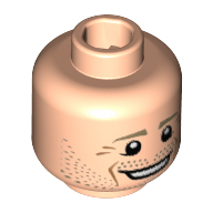 Tête de minifigurine Benedikt Hwedwedes, sourcils beige foncé, pupilles blanches, barbe naissante de beige foncé, ouvert Motif imprimé sourire [tenon creux] (Minifig Head Benedikt Höwedes, Dark Tan Eyebrows, White Pupils, Dark Tan Stubble, Open Smile Print [Hollow Stud])