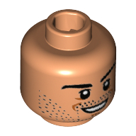 Tête de minifigurine Mats Hummels, sourcils, barbe naissante, bouc, pupilles blanches et sourire [tenon creux] (Minifig Head Mats Hummels, Eyebrows, Stubble, Goatee, White Pupils, Smile Print [Hollow Stud])
