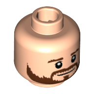 Tête de minifigurine shkodran mustafi, barbe brune buissonnante pleine, sourcils bruns, pupilles blanches, motif : sourire [tenon creux] (Minifig Head Shkodran Mustafi, Beard Brown Bushy Full, Brown Eyebrows, White Pupils, Smile Print [Hollow Stud])