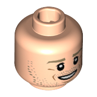 Tête de minifigurine andré schrrrrle, sourcils beige foncé, barbe naissante à barbe, pupilles blanches, fossette du menton, motif imprimé à sourire ouvert (Minifig Head André Schürrle, Dark Tan Eyebrows, Beard Stubble, White Pupils, Chin Dimple, Open Smile Print [Hollow Stud)