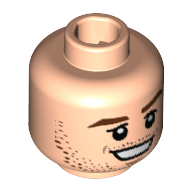 Tête de minifigurine christoph kramer, sourcils brun rougeâtre, barbe naissante, pupilles blanches, fossette du menton, sourire ouvert motif imprimé [tenon creux] (Minifig Head Christoph Kramer, Reddish Brown Eyebrows, Stubble, White Pupils, Chin Dimple, Open Smile Print [Hollow Stud])