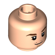 Tête de minifigurine Mario Gttze, sourcils brun rougeâtre, menton et Moustache barbe naissante, motif : pupilles blanches [tenon creux] (Minifig Head Mario Götze, Reddish Brown Eyebrows, Chin and Moustache Stubble, White Pupils Print [Hollow Stud])