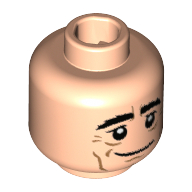 Tête de minifigurine Joachim Lww, Sourcils broussailleux, pupilles blanches, Pieds de Corbeau, motif : traits sur les joues [tenon creux] (Minifig Head Joachim Löw, Eyebrows Bushy, White Pupils, Crow's Feet, Cheek Lines Print [Hollow Stud])