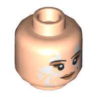 Tête de minifigurine Naare, lèvres de pêche, tatouages tribaux blancs, sourire / tatouages tribaux rouges, motif imprimé en colère (Minifig Head Naare, Peach Lips, White Tribal Tattoos, Smile / Red Tribal Tattoos, Angry Print)