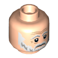 Tête de minifigurine Lor San Tekka, double visage, sourcils gris, barbe, moustache, pupilles blanches, sourire léger / motif imprimé triste [tenon creux] (Minifig Head Lor San Tekka, Dual Sided, Gray Eyebrows, Beard, Moustache, White Pupils, Slight Smile / Sad Print [Hollow Stud])