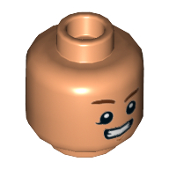 Tête de minifigurine Rowan, Sourcils bruns rougeâtres, Sourire droit sourcil levé, Dents, Motif imprimé cendré [tenon creux] (Minifig Head Rowan, Reddish Brown Eyebrows, Raised Eyebrow Straight Smile, Teeth, Clenched Print [Hollow Stud])