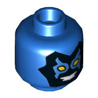 Tête de minifigurine Coccinelle bleue, masque noir avec yeux jaunes et dents blanches motif imprimé [tenon creux] (Minifig Head Blue Beetle, Black Mask with Yellow Eyes and White Teeth Print [Hollow Stud])