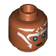 Tête de minifigurine Ahsoka Tano, yeux bleus et lignes blanches motif imprimé neutre / en colère (Minifig Head Ahsoka Tano, Blue Eyes and White Lines Neutral / Angry Print)